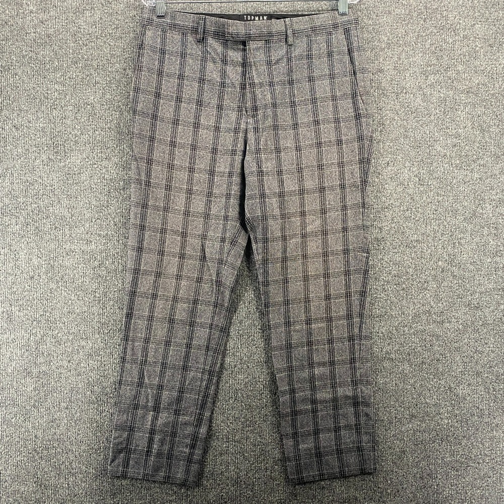 Topman Chino Pants Mens 32 Gray Plaid Straight Leg Trouser Classic Preppy Office